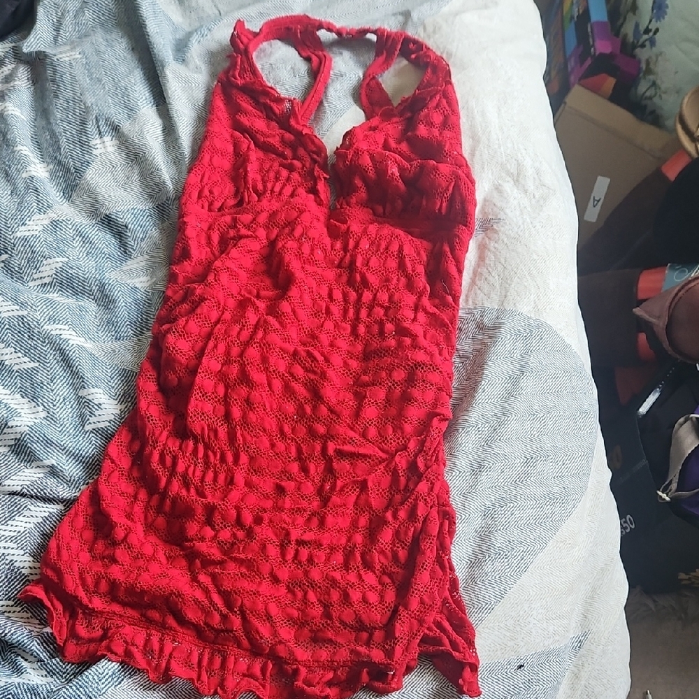 Jantzen Red Lace Flirty Swimdress - Picture 2 of 7